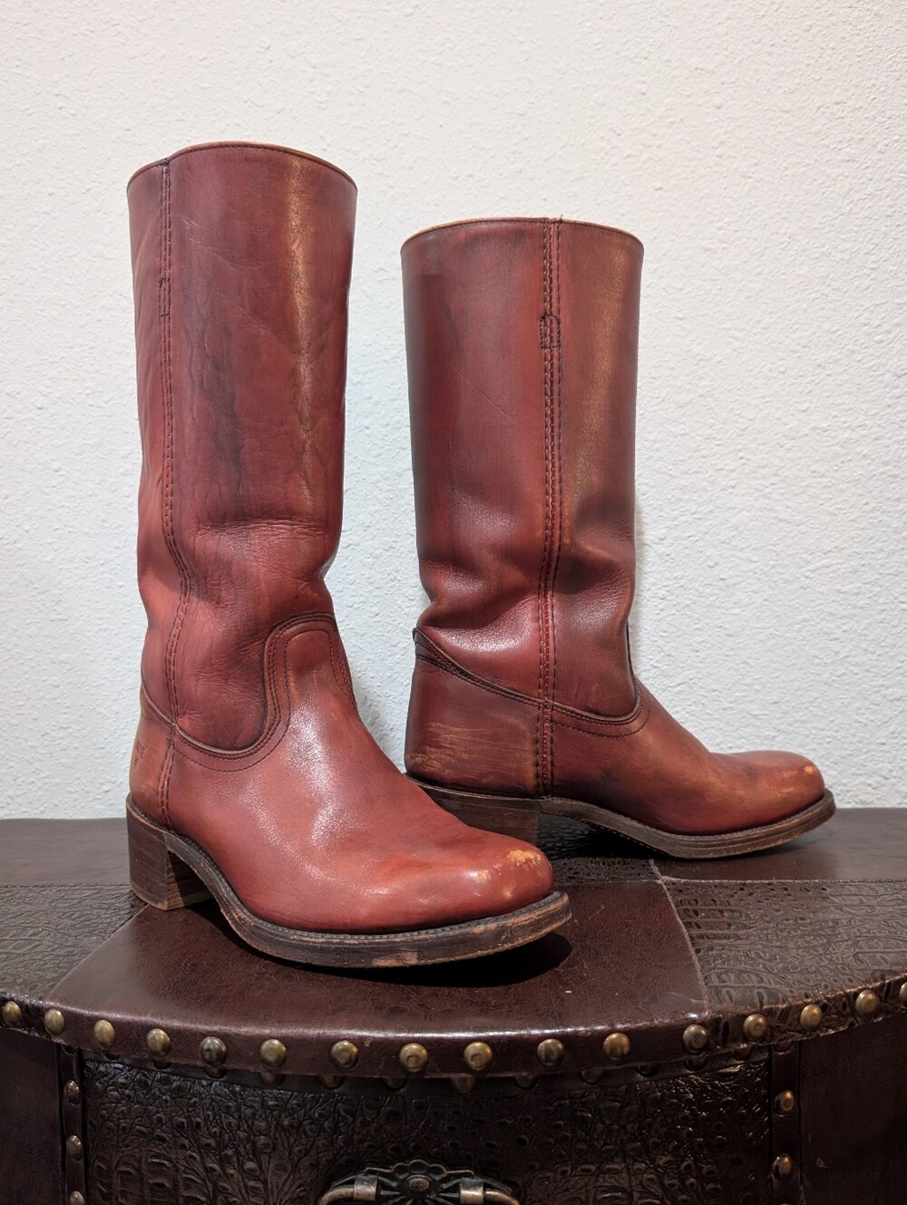 Vintage FRYE Campus Tall Leather Boots Brown Size 8 D Made in USA - Picture 3 of 16